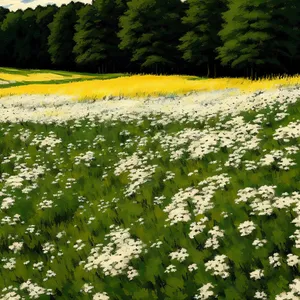 Vibrant Meadow: Cow Parsley and Mustard Flowers in Rural Landscape