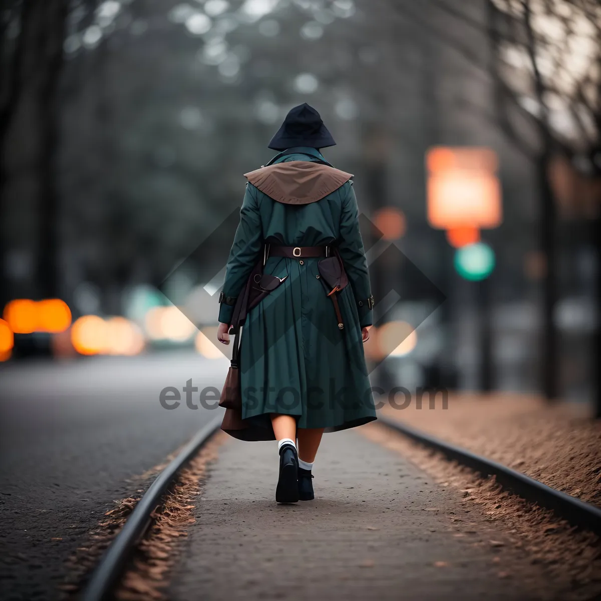 Picture of City Cleaner Sweeping Sidewalk with Determination