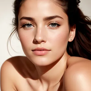 Radiant beauty: Attractive brunette model with flawless skin and captivating eyes.