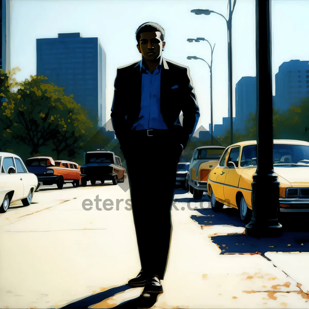 Picture of Successful businessman in business suit standing by car