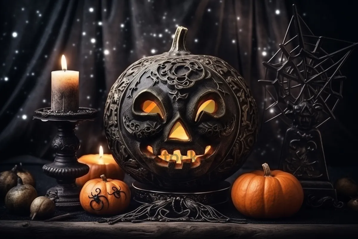 Picture of Spooky Jack O Lantern Face Decoration at Night