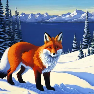 Snowy Red Fox Playfully Roaming Mountainscape