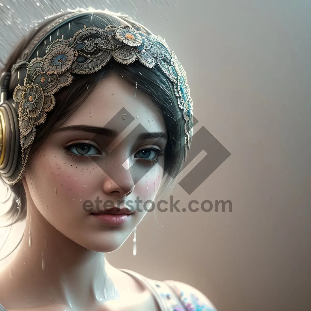 Picture of Stylish Doll with Crown: Fashionable Headdress and Pretty Makeup