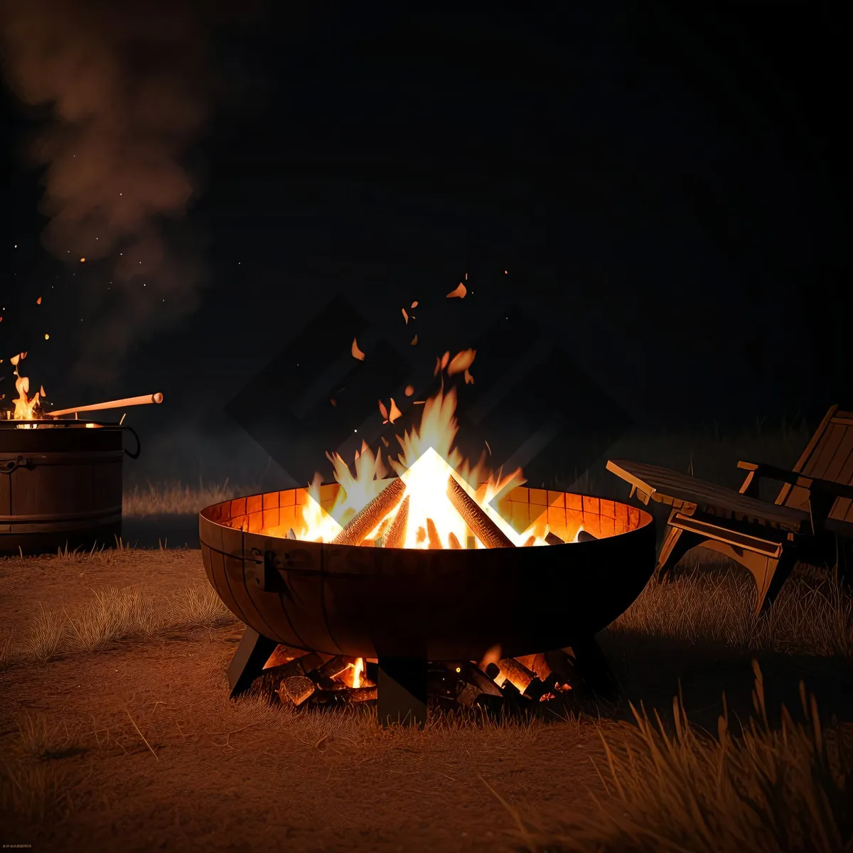 Picture of Fiery Blaze Ignites Warmth in Dark Fireplace