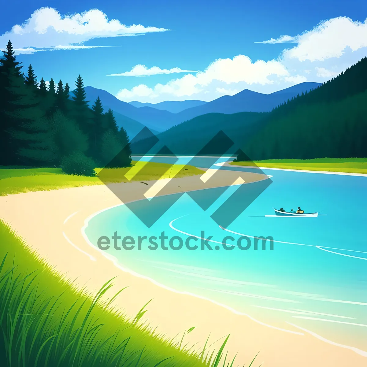 Picture of Serene Golf Course Sunset: Meadow, Lake, and Rolling Hills