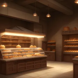 Modern Bakery Interior with Luxury Wood Furniture