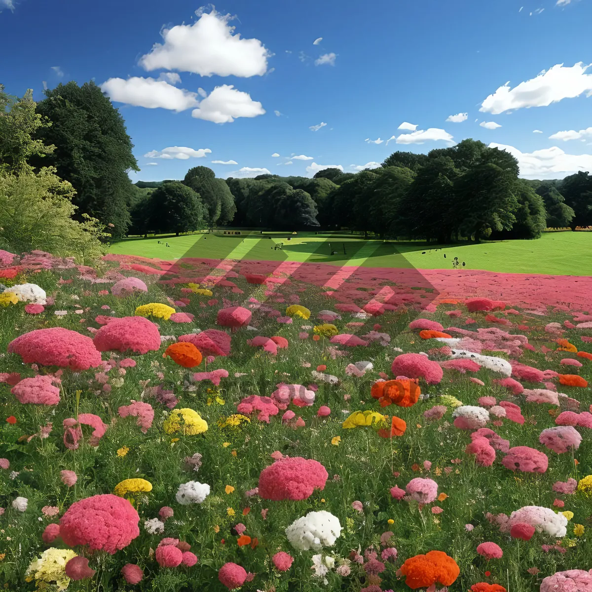 Picture of Colorful Spring Blossoms in a Vibrant Garden Setting.