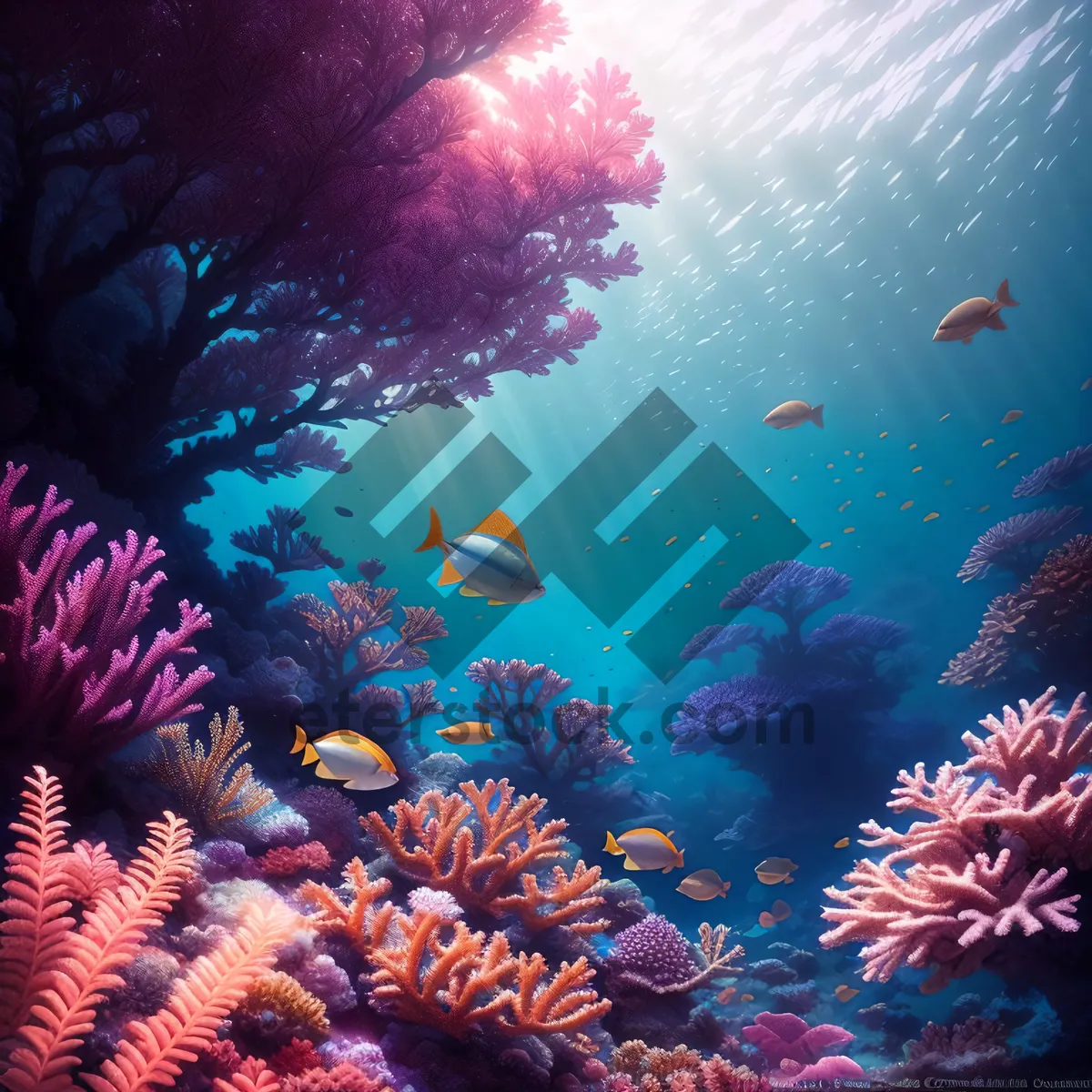 Picture of Sunlit Coral Reef: Vibrant Marine Life Beneath the Surface