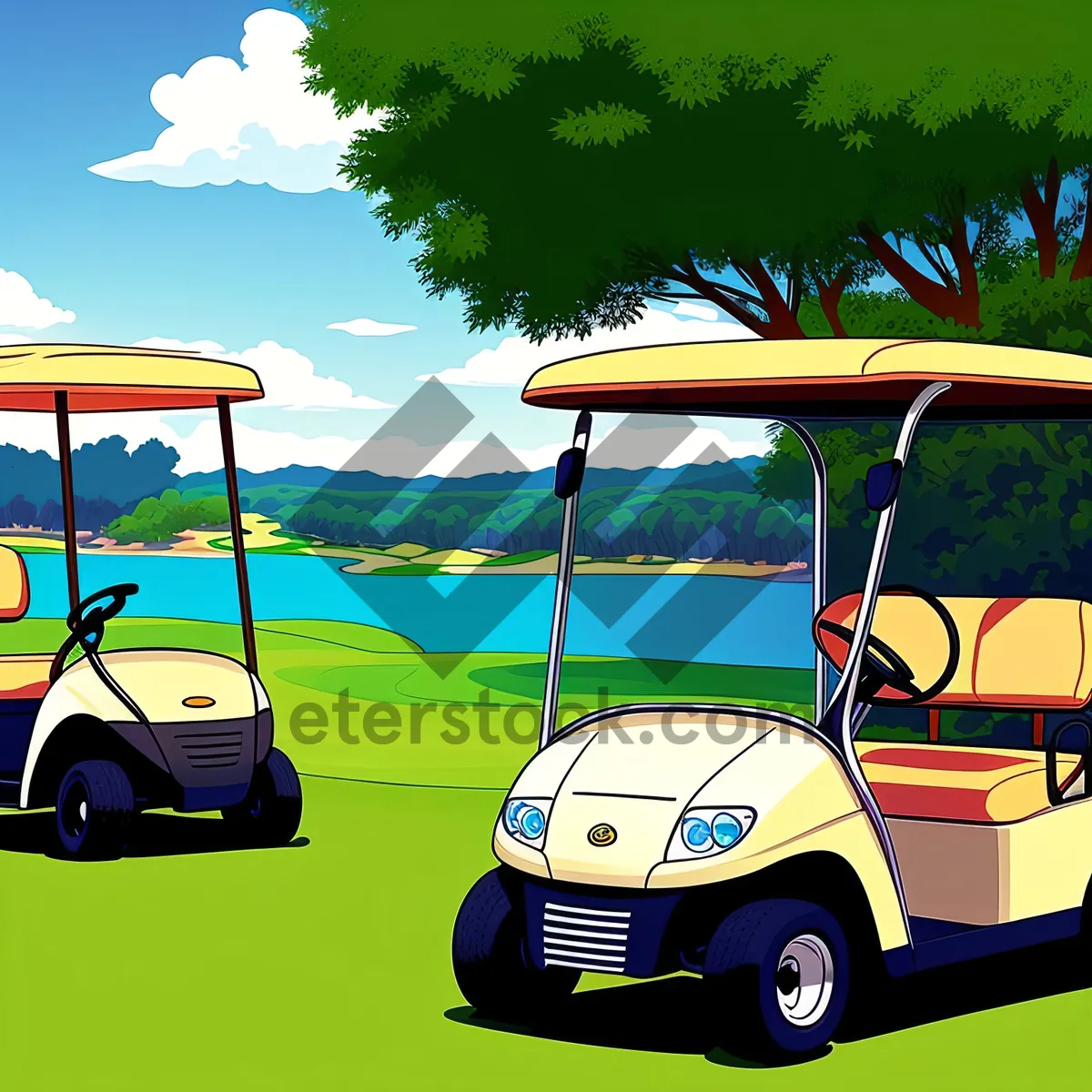 Picture of Golf Cart on a Beautiful Course