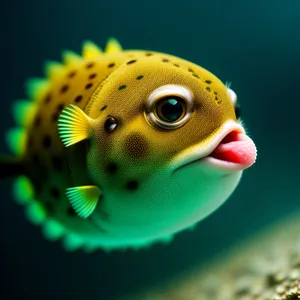 Exotic Orange Puffer Fish Swimming in Coral Reef