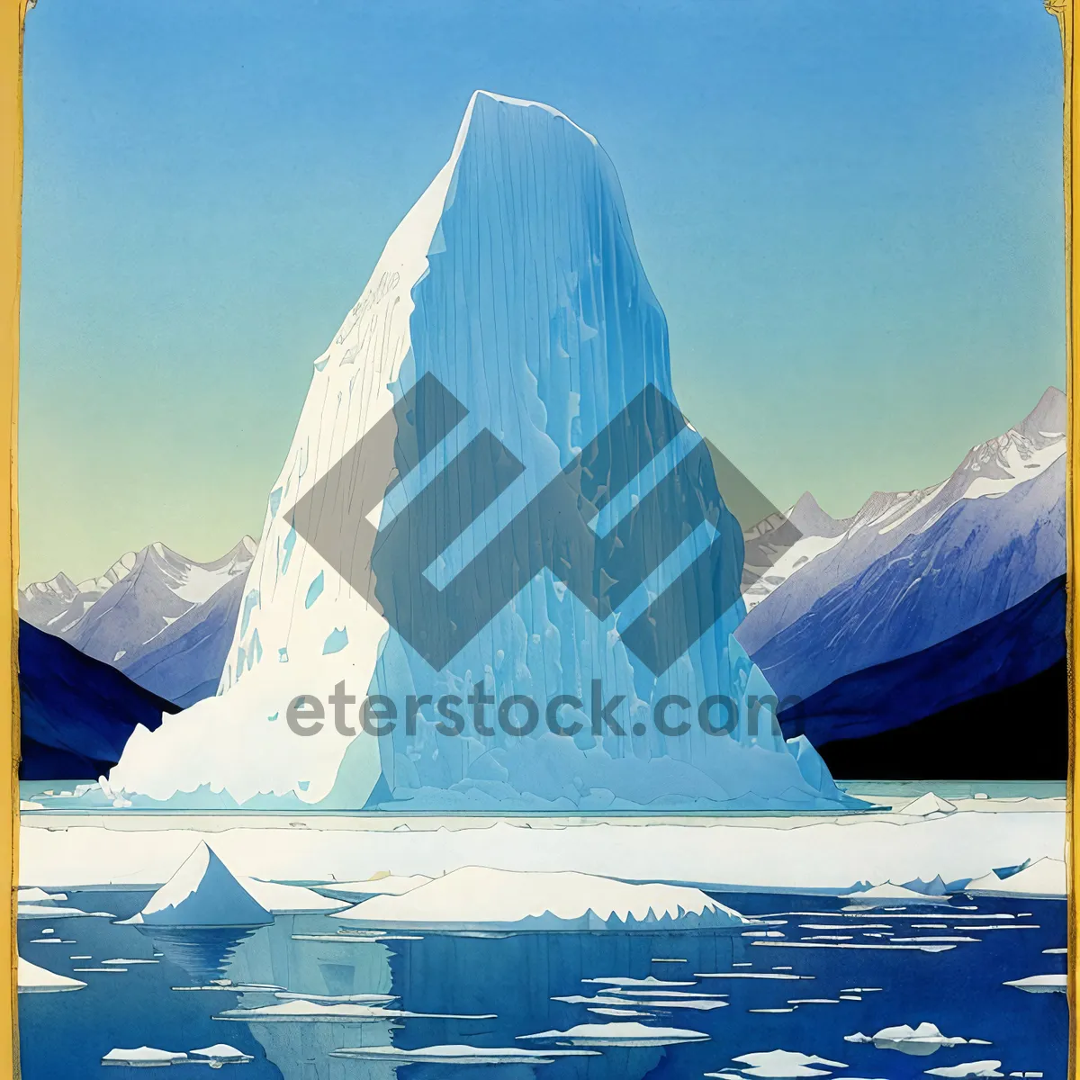 Picture of Arctic Glacier Serenity: Majestic Frozen Mountain Peak Amidst Icy Waters