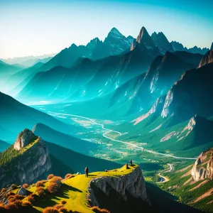 Serenity at Sunrise: Majestic Mountains and Glowing Sky