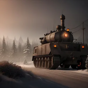 Powerful Military Tank on Railway Track