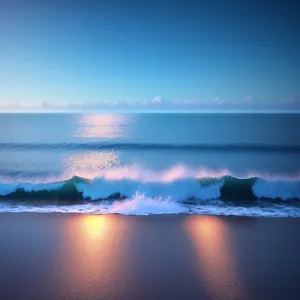 Tropical Sunset Reflection over Beach Coastline