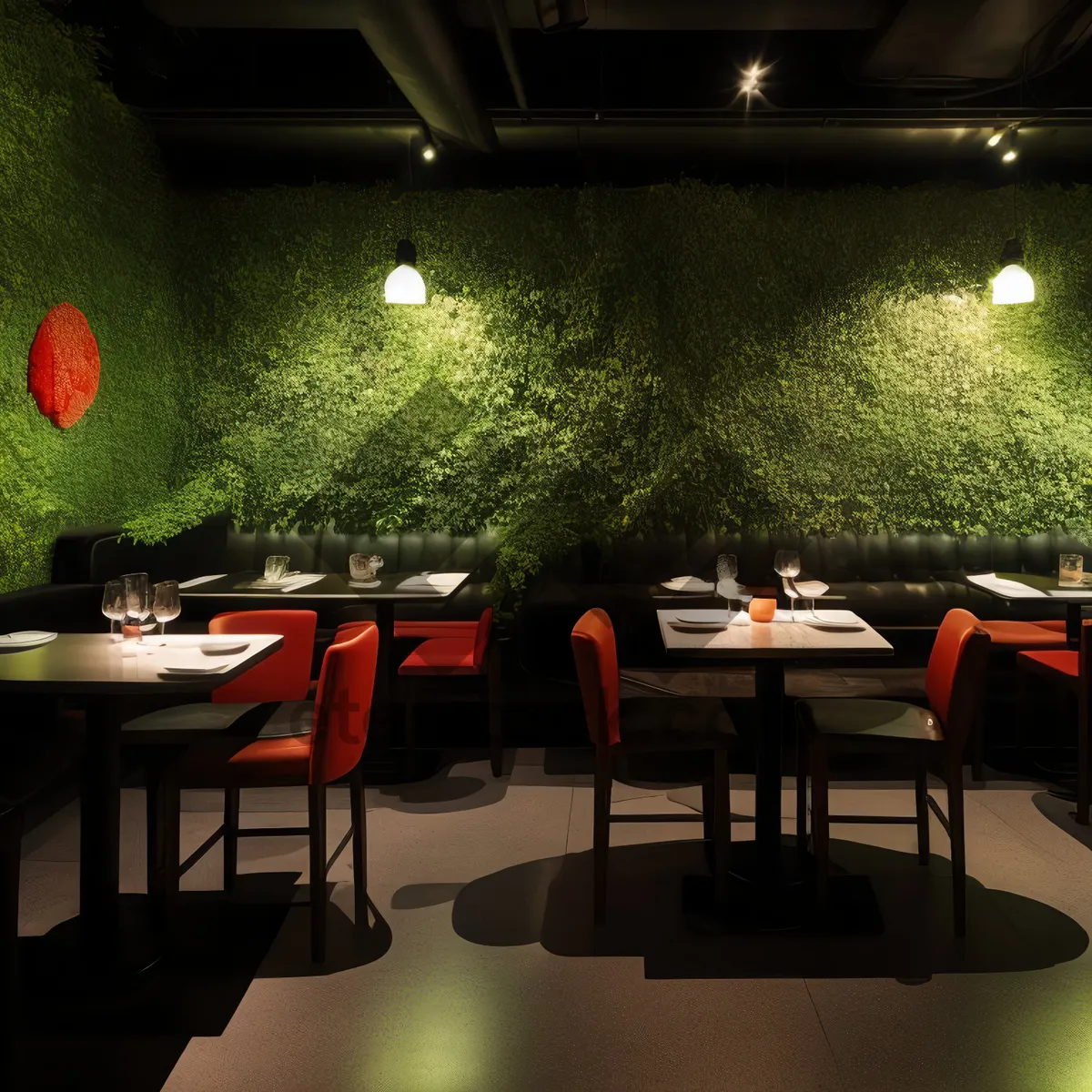 Picture of Modern Wood Furniture in Empty Cafeteria Hall