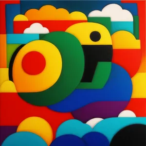 Colorful graphic design icon set with circle symbol.