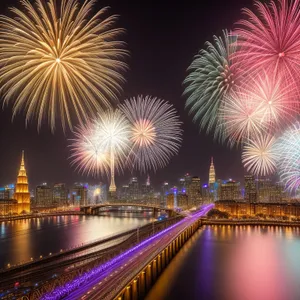 Night Sky Fireworks: Bright Explosion of Colorful Lighting