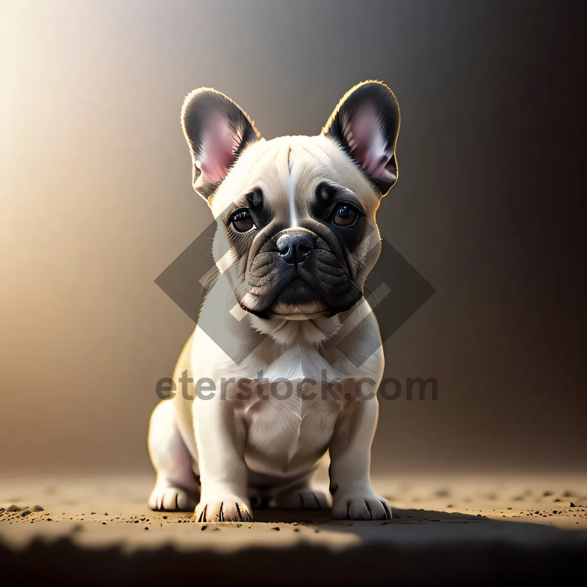 Picture of Adorable wrinkled bulldog puppy sitting with expressive eyes