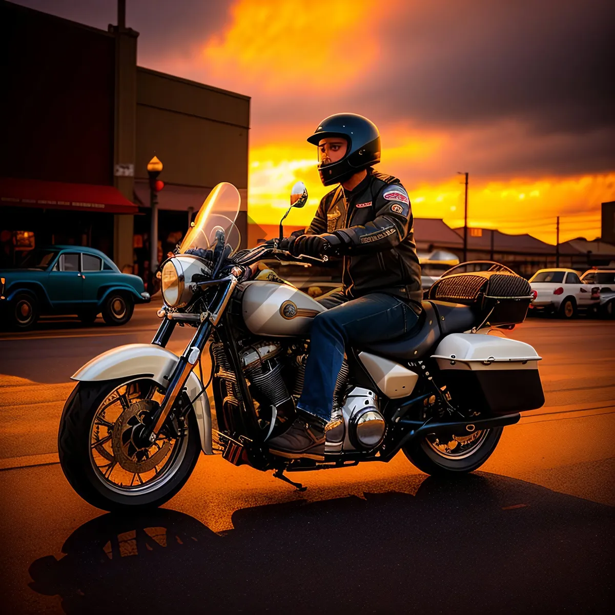 Picture of Speedy Motorbike Rider on Road