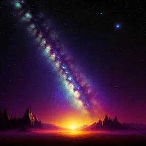 Glowing stars in dark night sky fantasy scene.