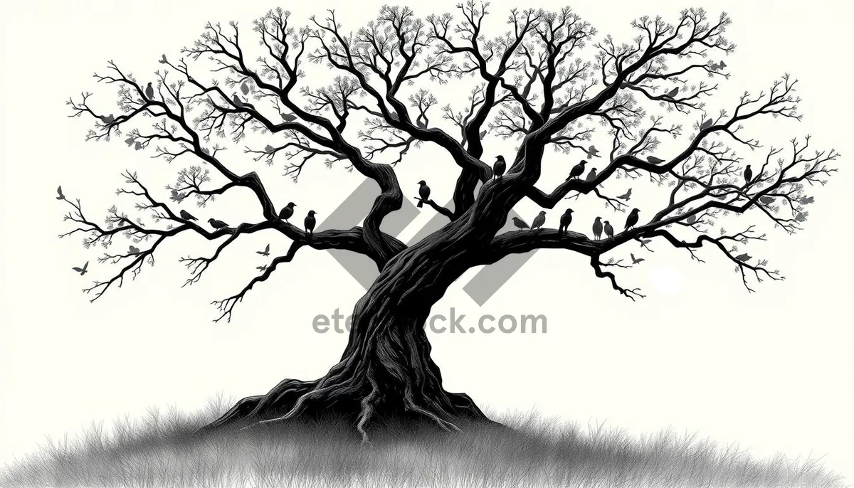 Picture of Silhouette of Oak Tree Against Dramatic Sky