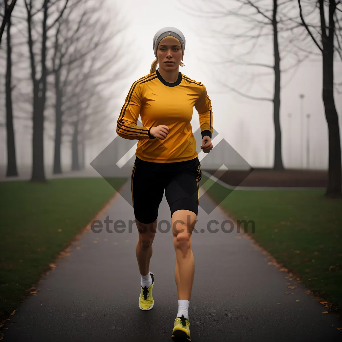 Picture of Fit man running in the park during summer.