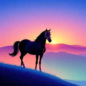 Majestic Stallion galloping into sunset.