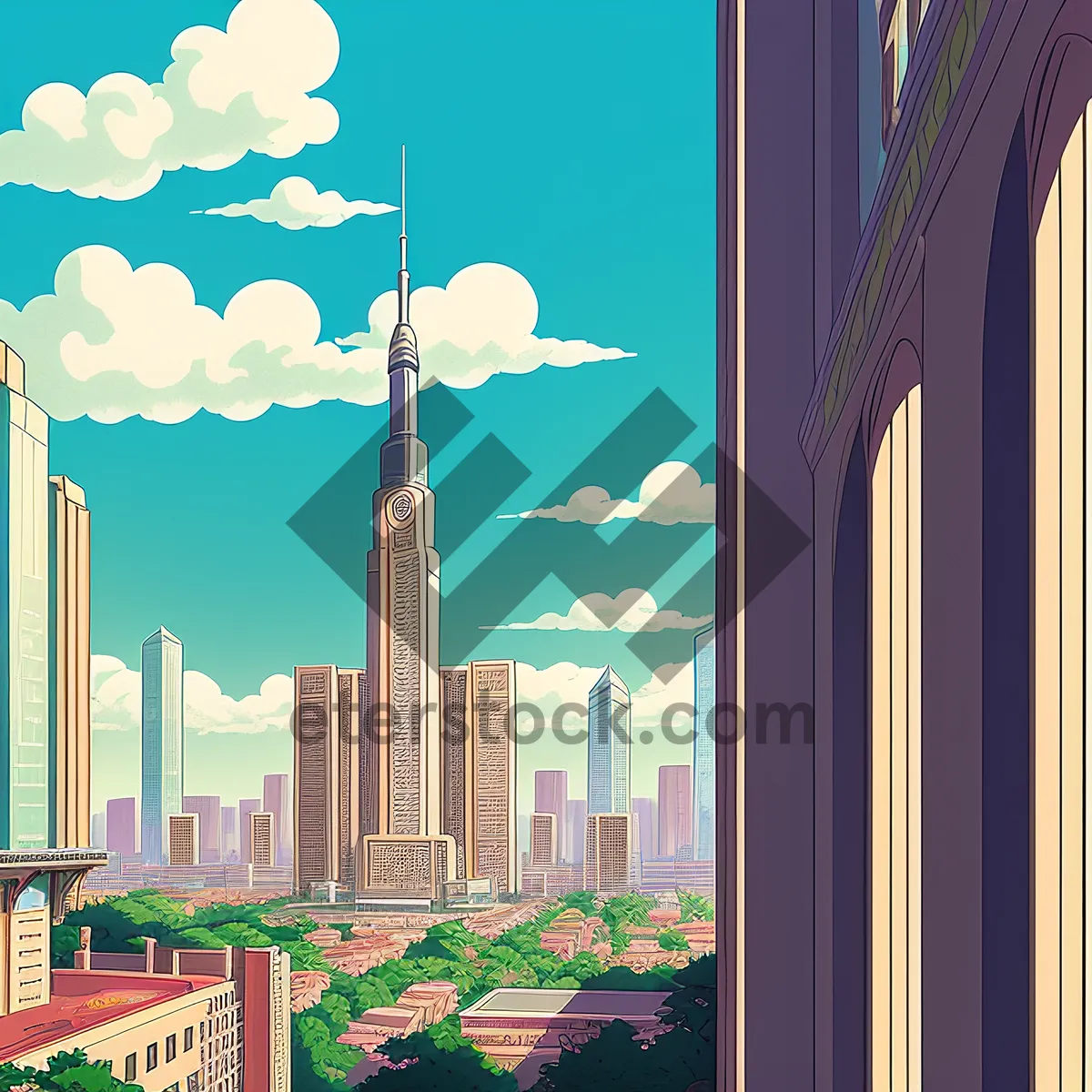 Picture of Contemporary urban skyline characterized by towering glass skyscrapers