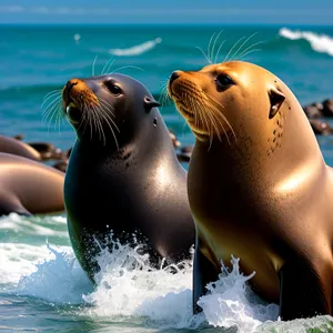 Wild Sea Lion Swimming in the Ocean