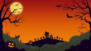 Halloween silhouette in moonlit cemetery landscape