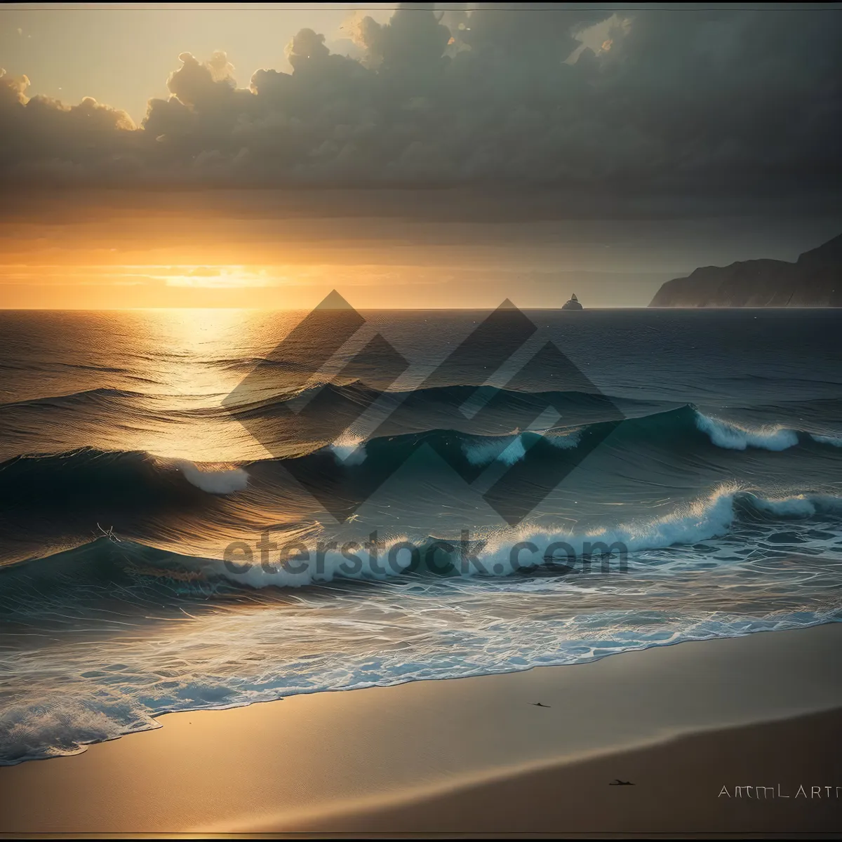 Picture of Serene Sunset Over Ocean Waves