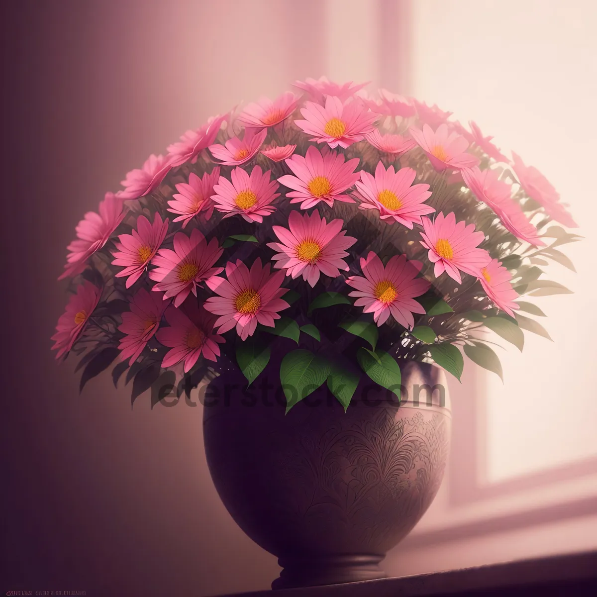 Picture of Colorful Spring Floral Bouquet in Pink Vase