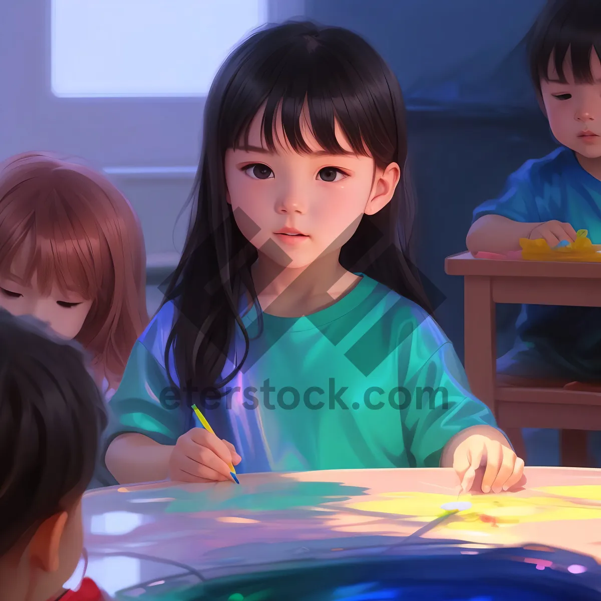 Picture of Happy child studying with laptop in classroom
