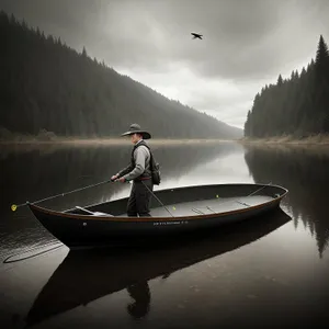 Serene Waters: Speedboat gliding through picturesque mountain lake.