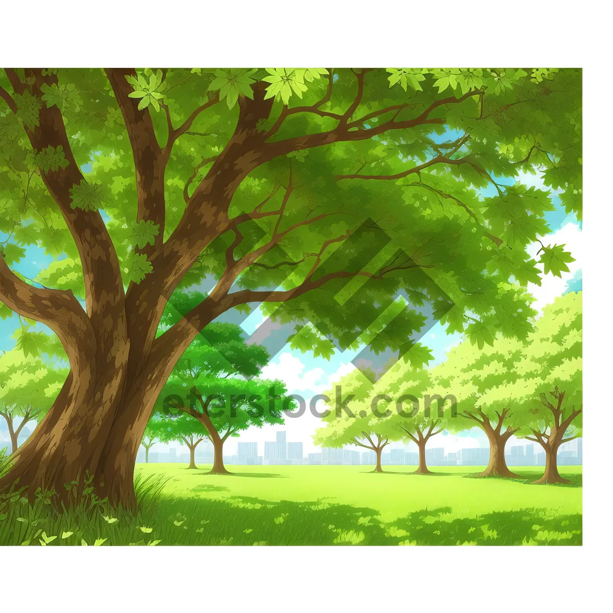 Picture of Serene Summer Forest Landscape with Majestic Oak Tree