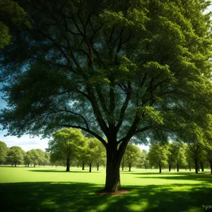 Seasonal foliage in a serene countryside park.