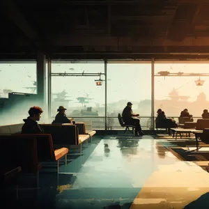 Modern Classroom Interior with Meeting Table and Chairs