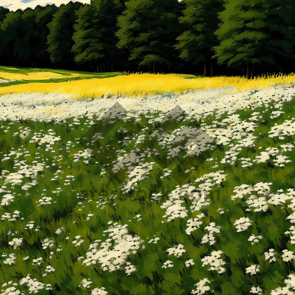 Picture of Vibrant Meadow: Cow Parsley and Mustard Flowers in Rural Landscape