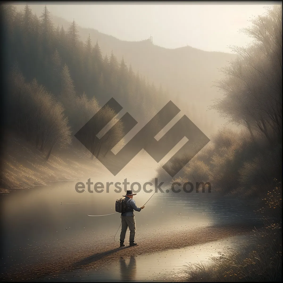 Picture of Silhouette Man Beach Sunset with Tripod Spotlight