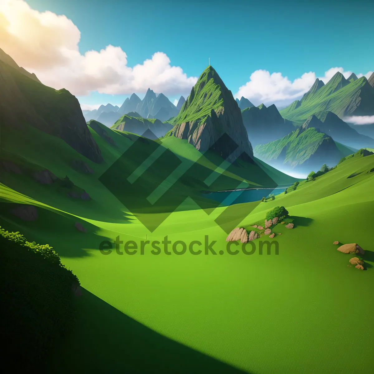 Picture of Serene Mountain Bliss in Countryside Meadow