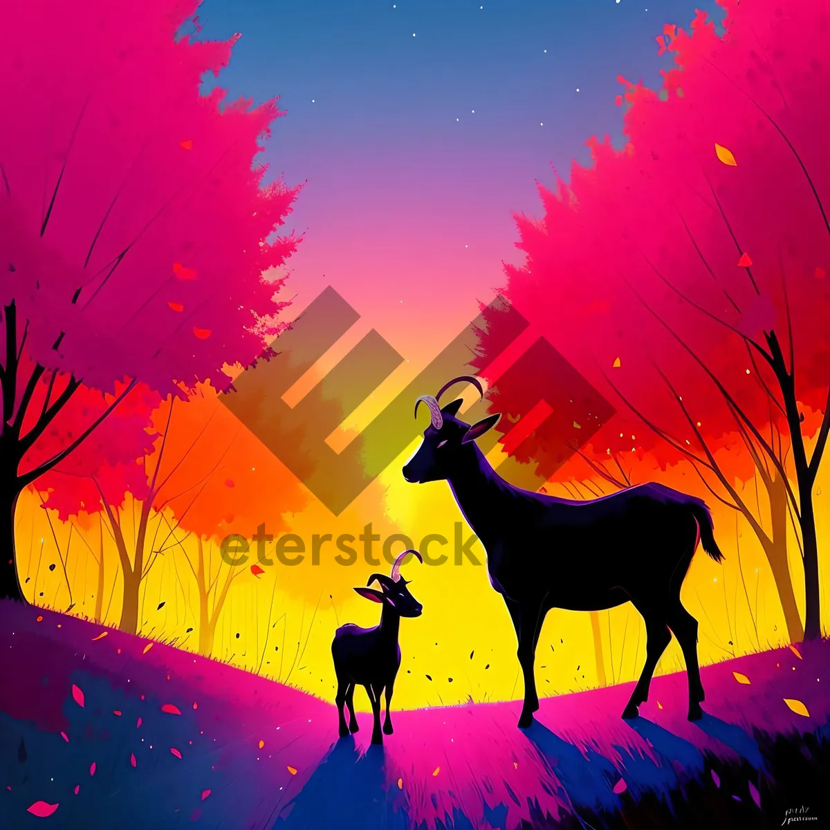 Picture of Giraffe Silhouette Against a Sunset Sky