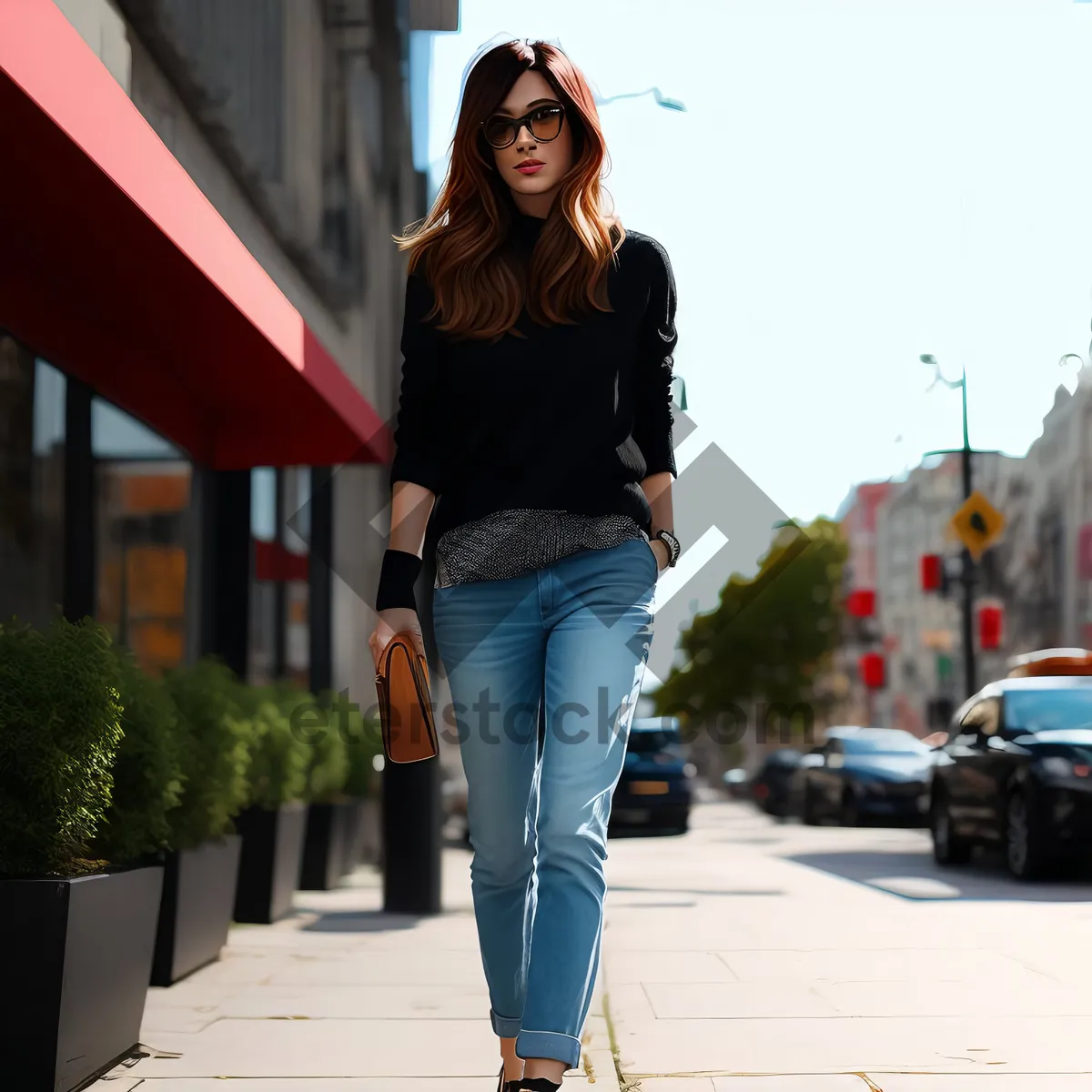 Picture of Smiling fashion model in casual street skate outfit