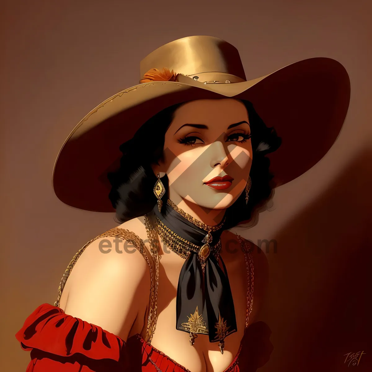 Picture of Sexy Cowboy Beauty - Black-Haired Model in Sensual Cowboy Hat Pose