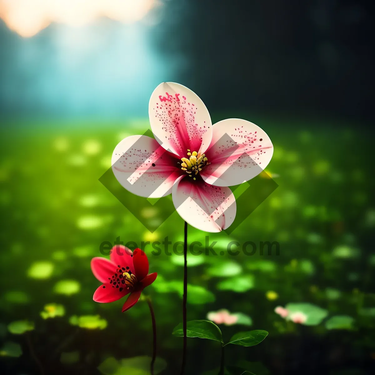 Picture of Bright Pink Geranium Blossom in Blooming Garden