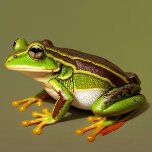 Colorful-eyed Tree Frog Peeping from Leaf