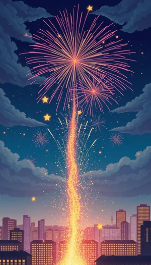 Colorful Firework Display in the Night Sky