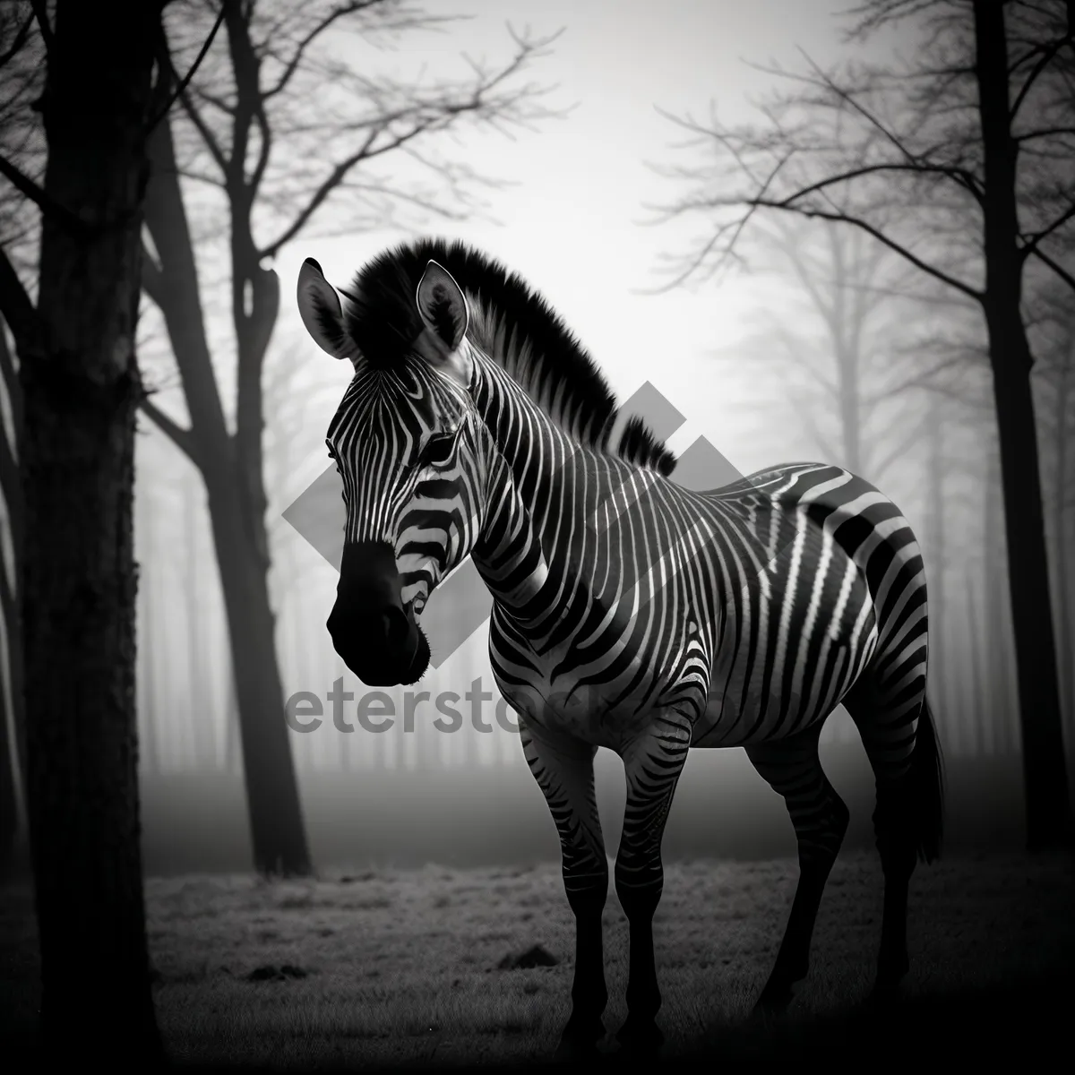 Picture of Striped Zebra Grazing in Wildlife Reserve