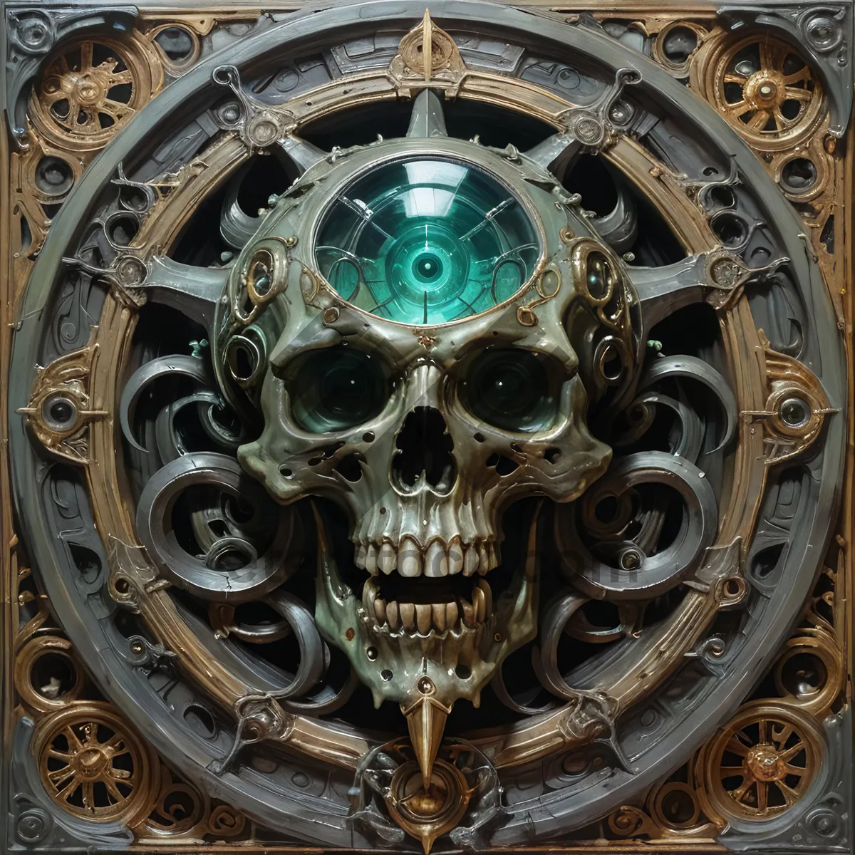 Picture of Ancient Clock Mechanism with Golden Armor Detail