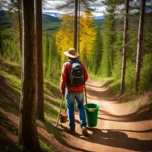 Summer Forest Hiking Adventure with Man