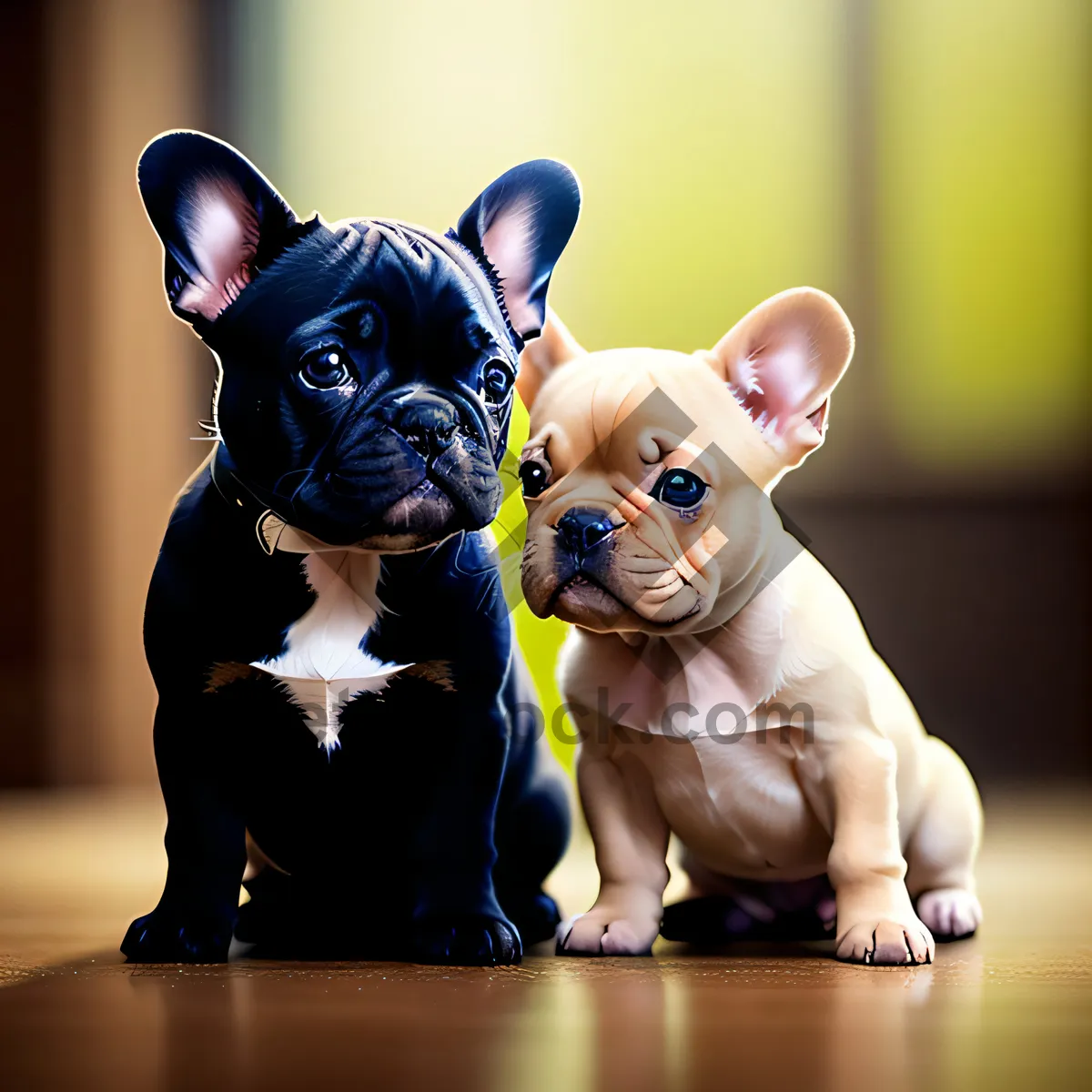 Picture of Cute Wrinkled Bulldog Puppy Sitting with Obedient Expression